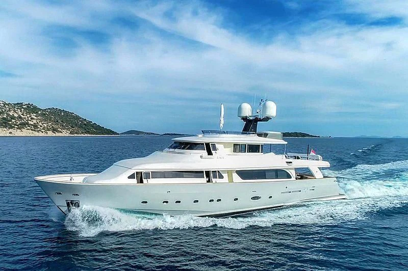 a white yacht in the water aboard ENA Yacht for Sale
