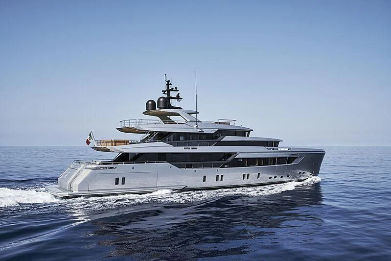 a large ship in the water aboard PAIZA ONE Yacht for Sale