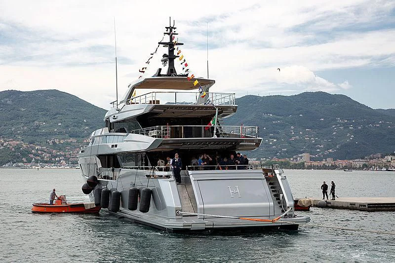 a large ship in the water aboard PAIZA ONE Yacht for Sale