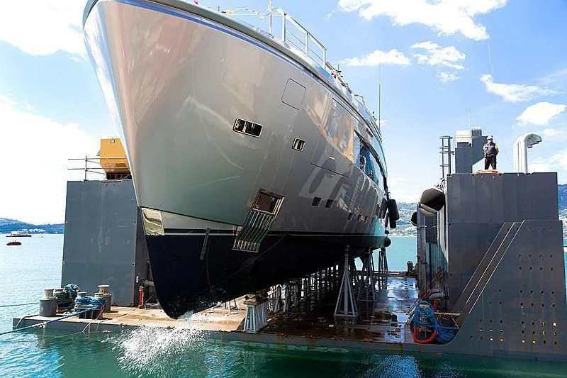 a large ship docked aboard PAIZA ONE Yacht for Sale