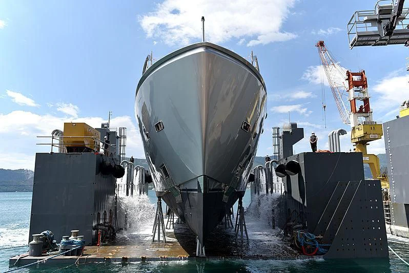 a large grey ship aboard PAIZA ONE Yacht for Sale