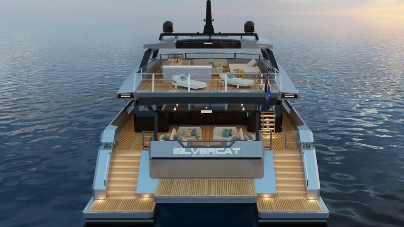 a ship on the water aboard SILVERCAT 24M Yacht for Sale