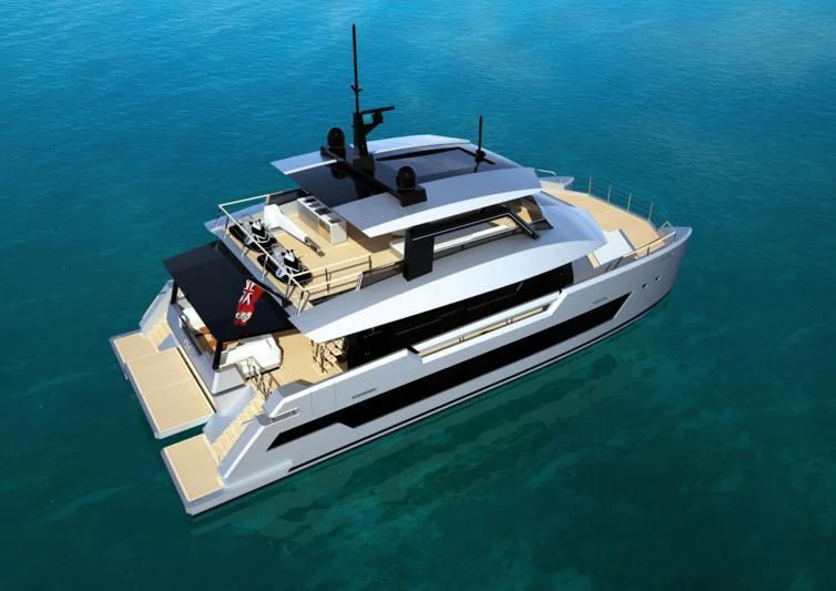 a white boat on the water aboard SILVERCAT 24M Yacht for Sale