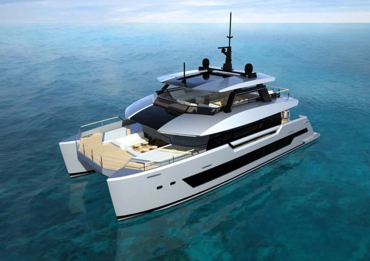 a white boat on the water aboard SILVERCAT 24M Yacht for Sale