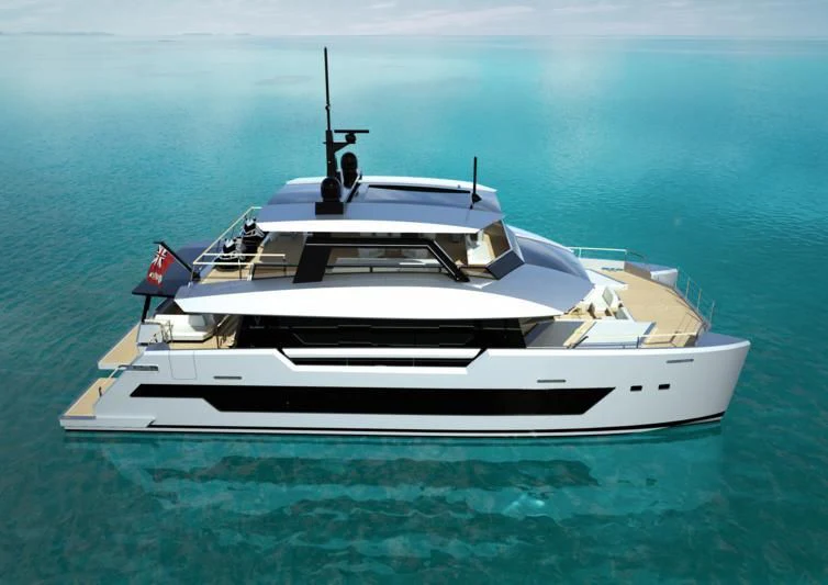 a white yacht in the ocean aboard SILVERCAT 24M Yacht for Sale