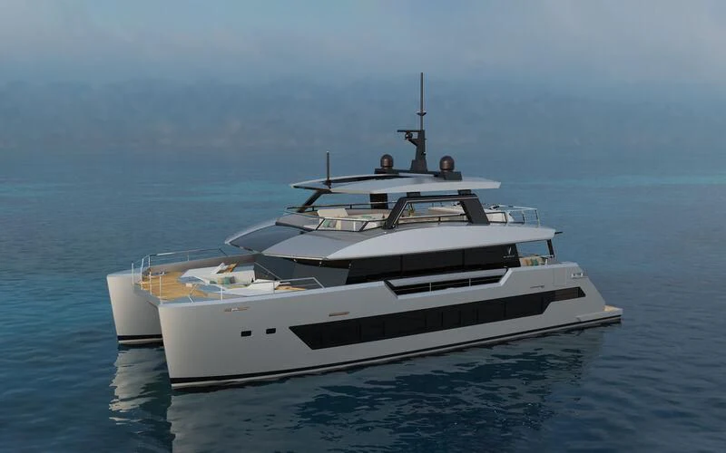 a white boat in the water aboard SILVERCAT 24M Yacht for Sale