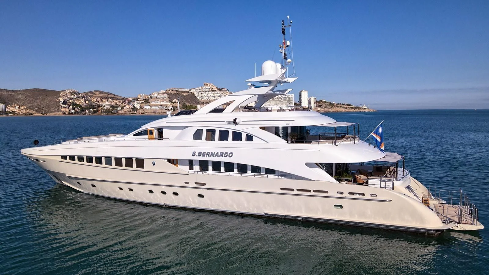 a large white yacht aboard SHARKFINN Yacht for Sale
