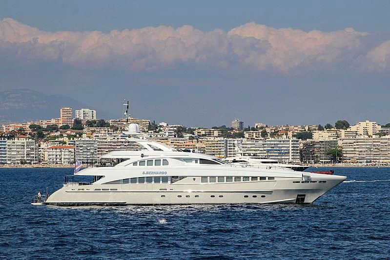 a large white boat in the water aboard SHARKFINN Yacht for Sale