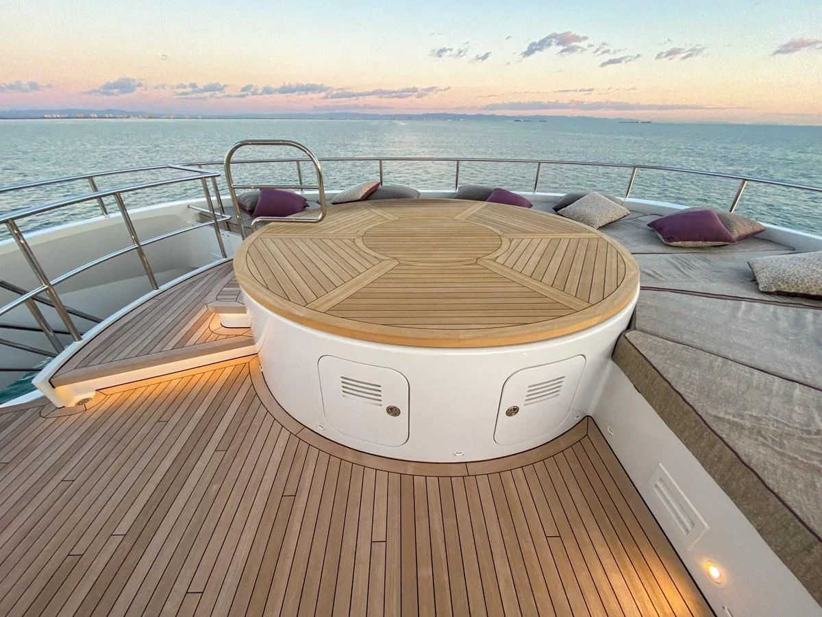 a boat on a deck aboard SHARKFINN Yacht for Sale