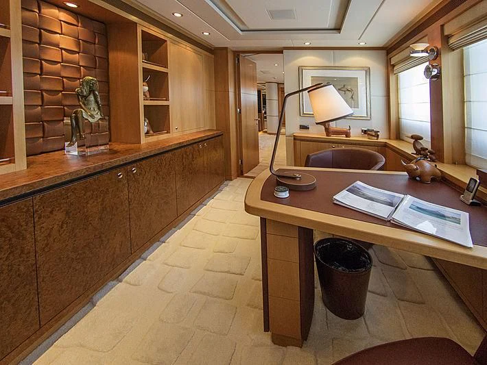 a kitchen with a counter and a sink aboard SHARKFINN Yacht for Sale