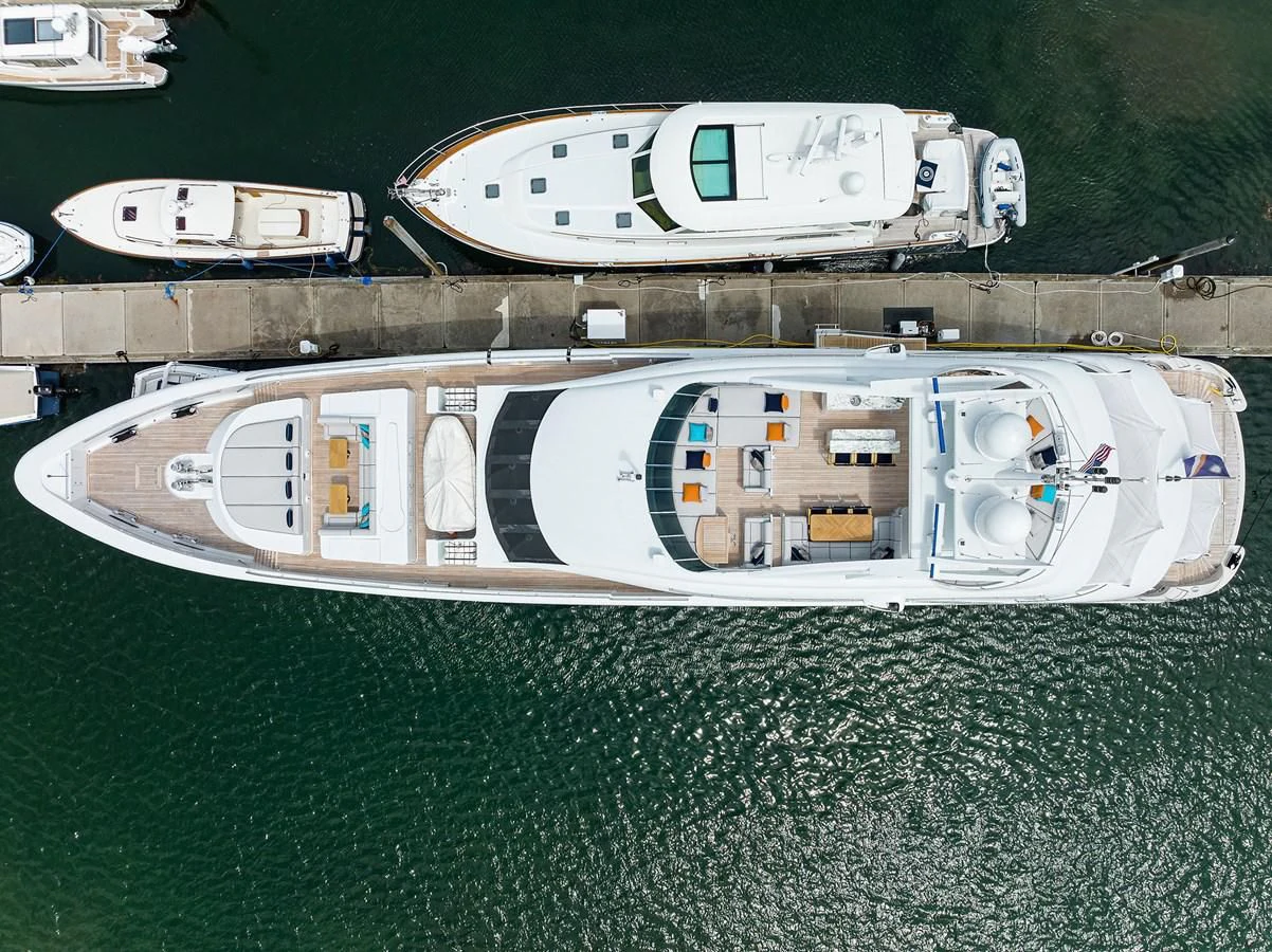 a large building with a clock on it aboard SHARKFINN Yacht for Sale