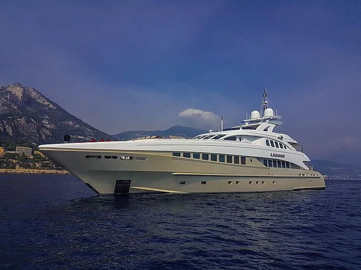 a white yacht in the water aboard SHARKFINN Yacht for Sale
