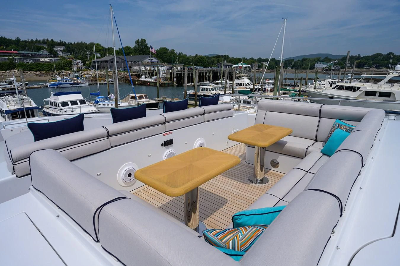 a boat is parked in a harbor aboard SHARKFINN Yacht for Sale