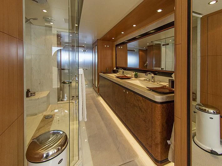 a bathroom with a large countertop aboard SHARKFINN Yacht for Sale