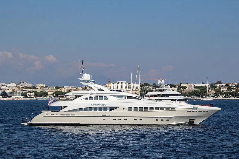 a white yacht in the water aboard SHARKFINN Yacht for Sale