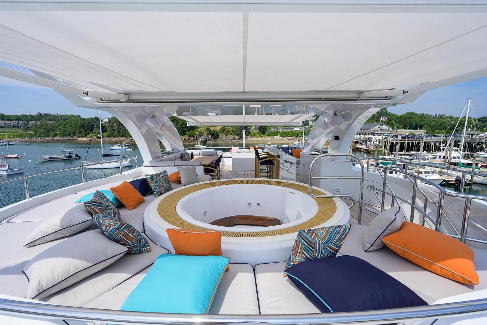 a swimming pool with boats aboard SHARKFINN Yacht for Sale