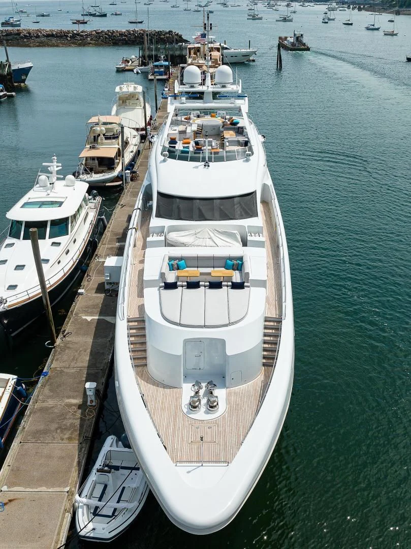 a boat is parked on the dock aboard SHARKFINN Yacht for Sale