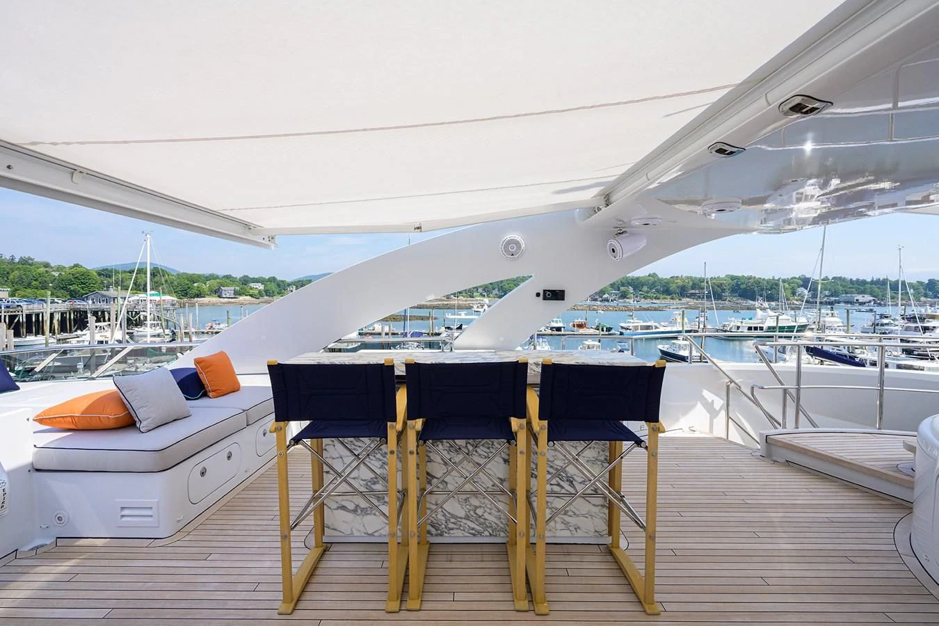 a table on a deck aboard SHARKFINN Yacht for Sale