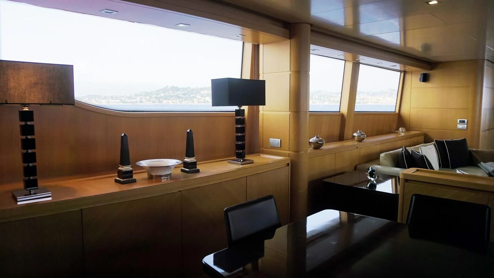a room with a desk and a tv aboard PETRUS Yacht for Sale