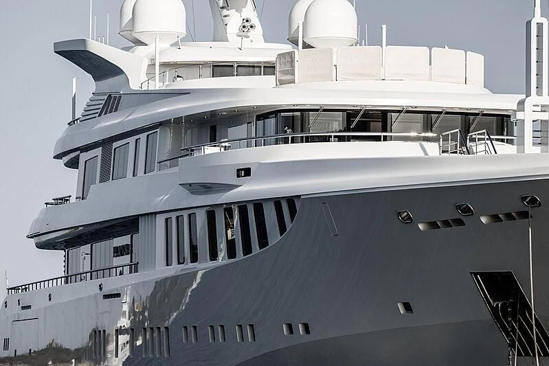 a large cruise ship aboard PLAN B Yacht for Sale