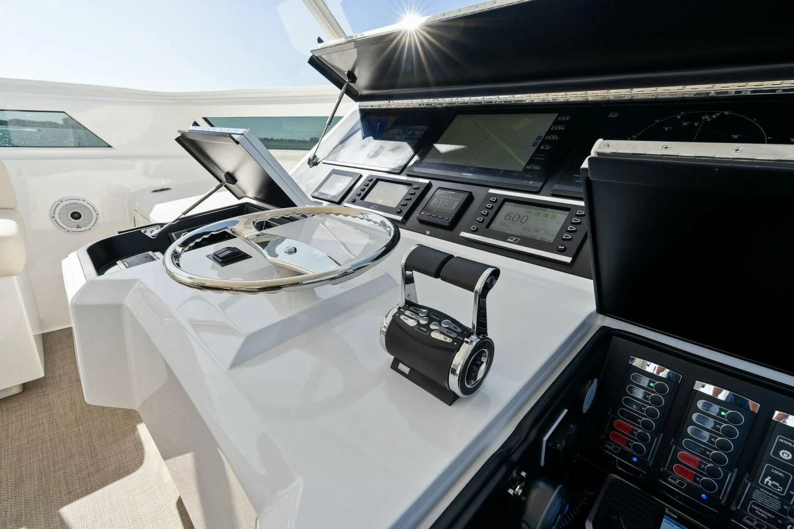 a close-up of a cockpit aboard MANA Yacht for Sale