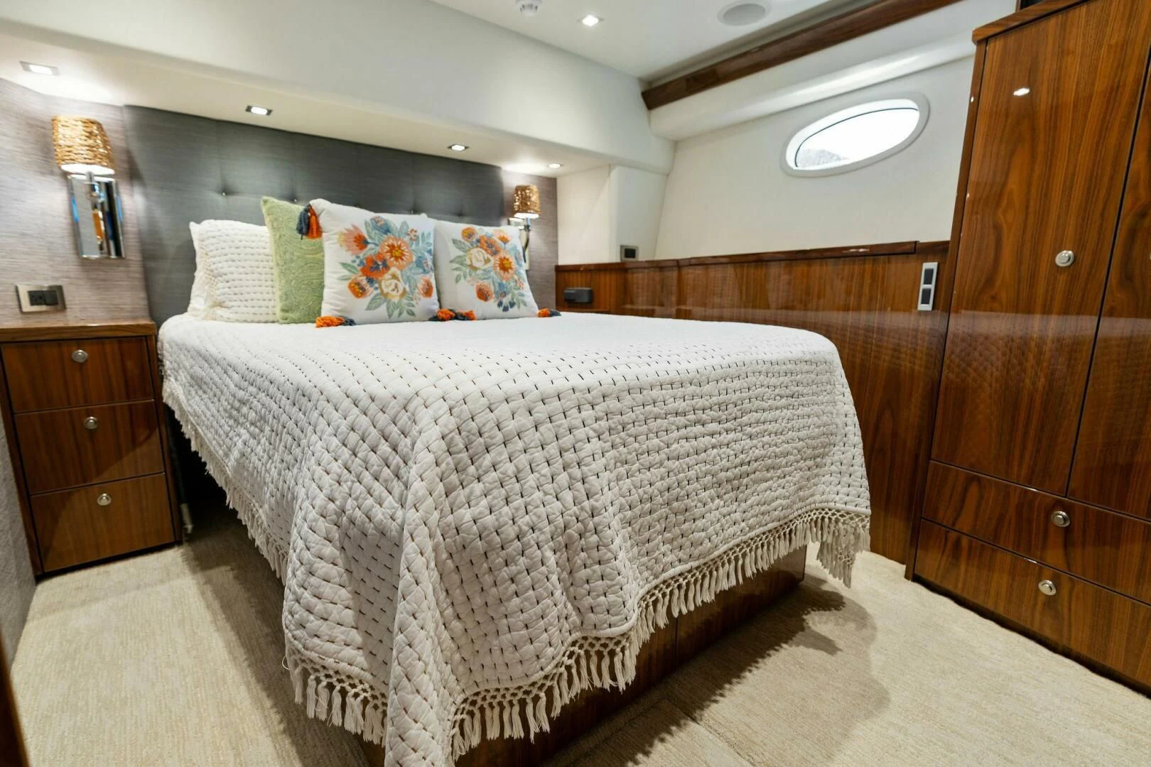 a bed in a room aboard MANA Yacht for Sale