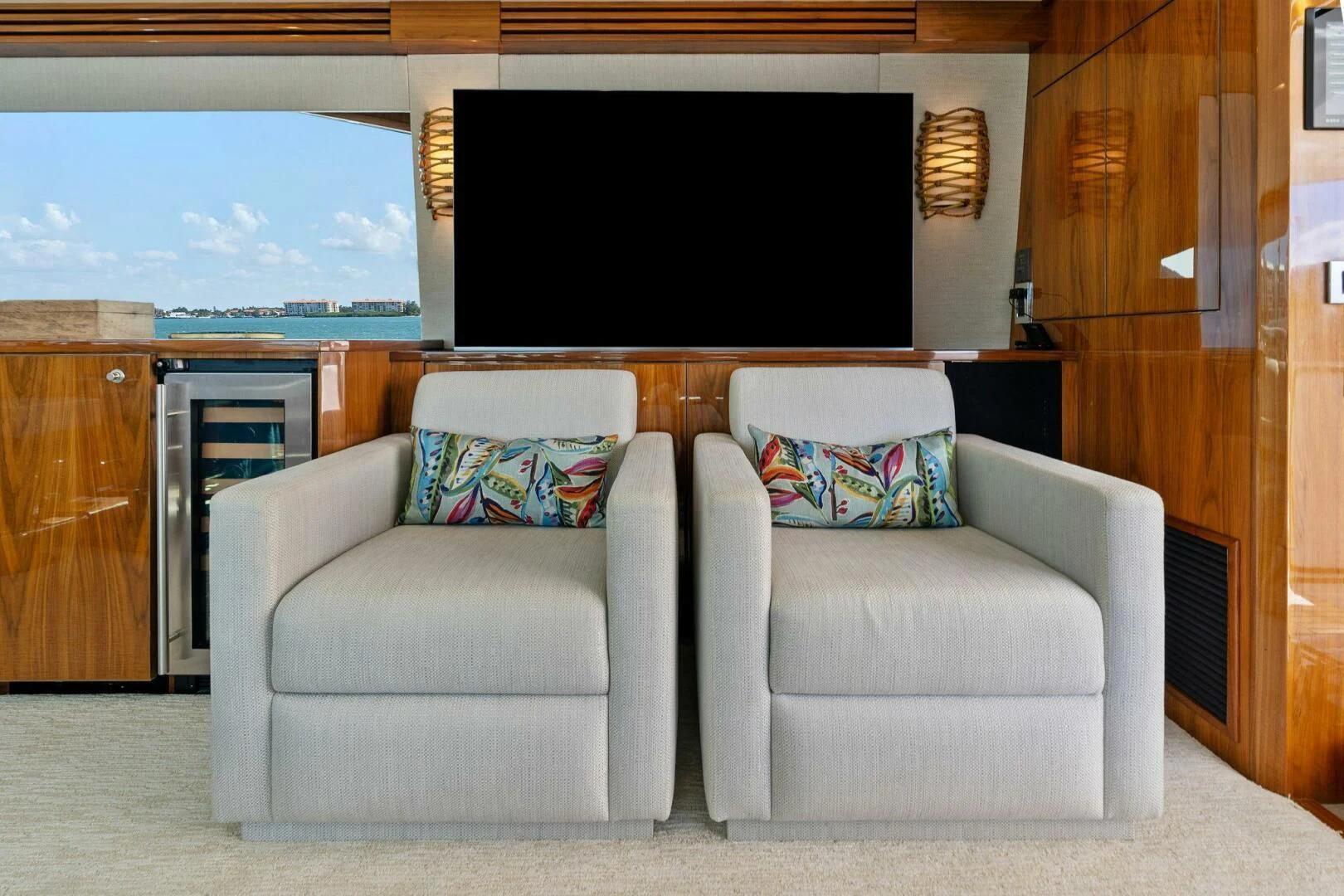 a couch in a room aboard MANA Yacht for Sale