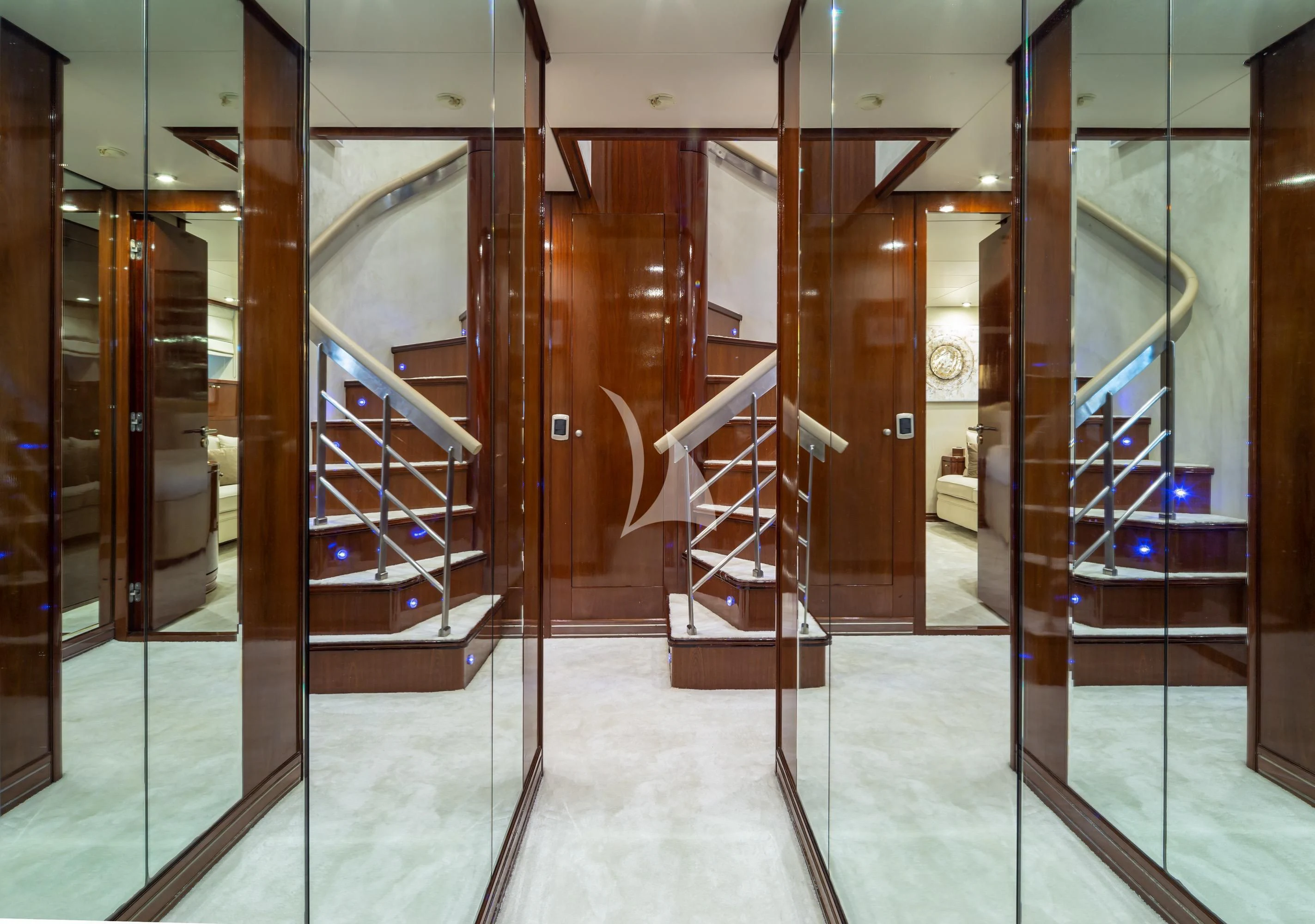 a room with several doors aboard GRACE Yacht for Sale