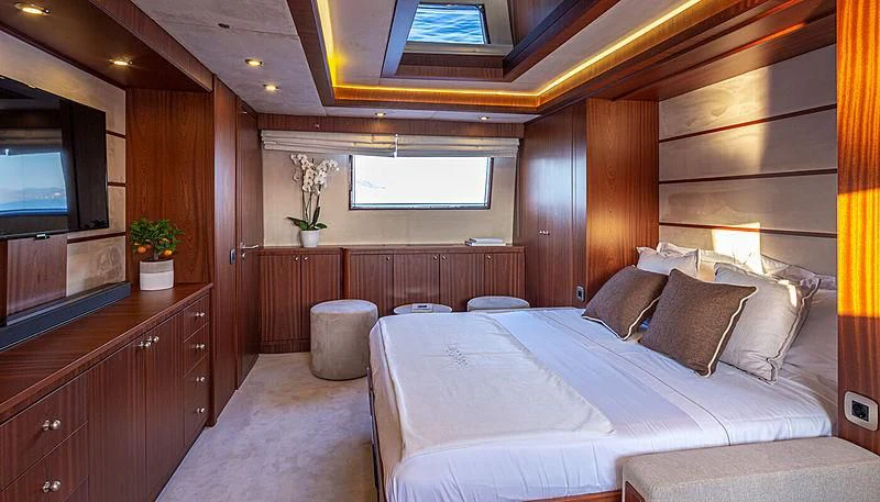 a bed in a room aboard GRACE Yacht for Sale