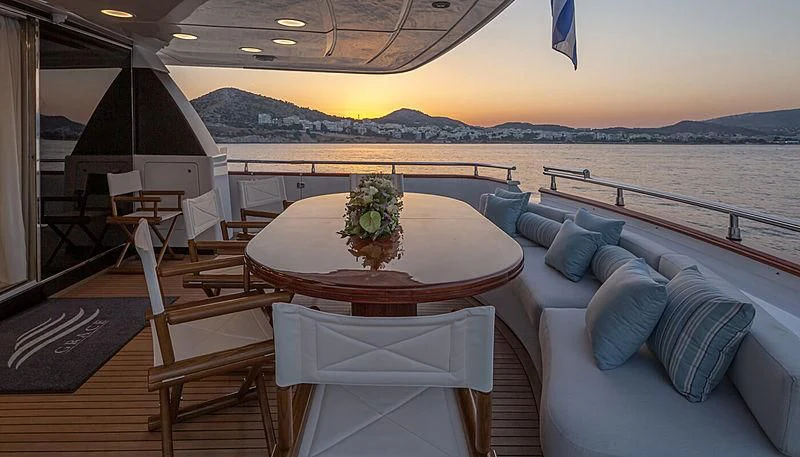 a table and chairs on a boat aboard GRACE Yacht for Sale