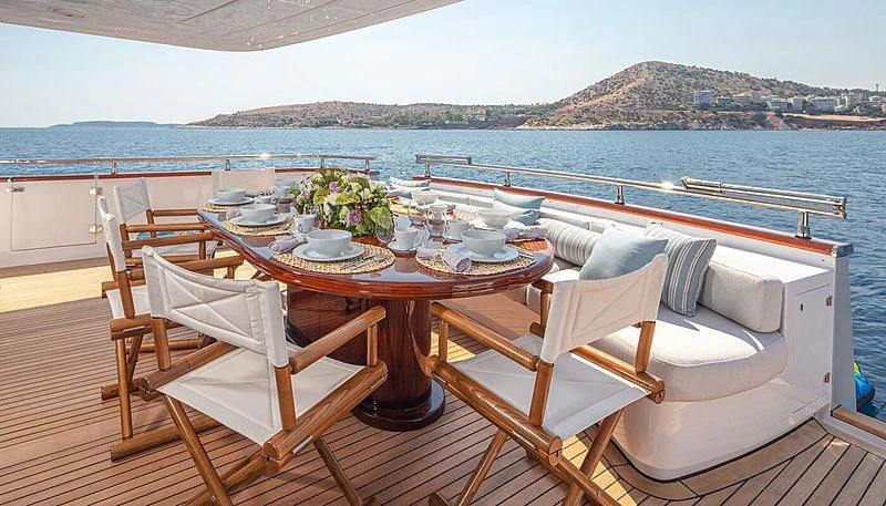 a table and chairs on a boat aboard GRACE Yacht for Sale