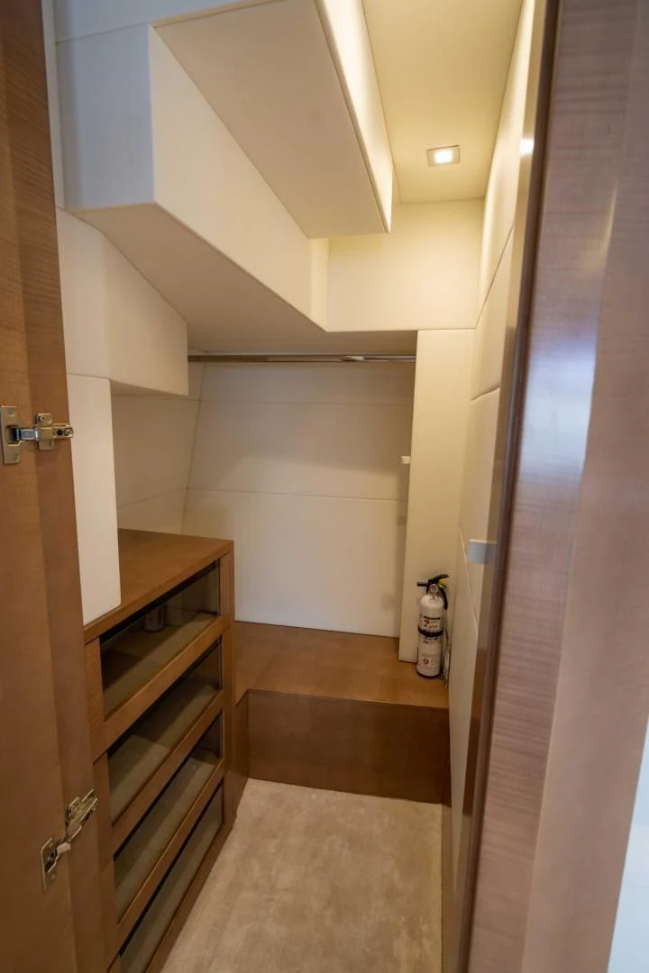 a hallway with white walls aboard VIXEN Yacht for Sale