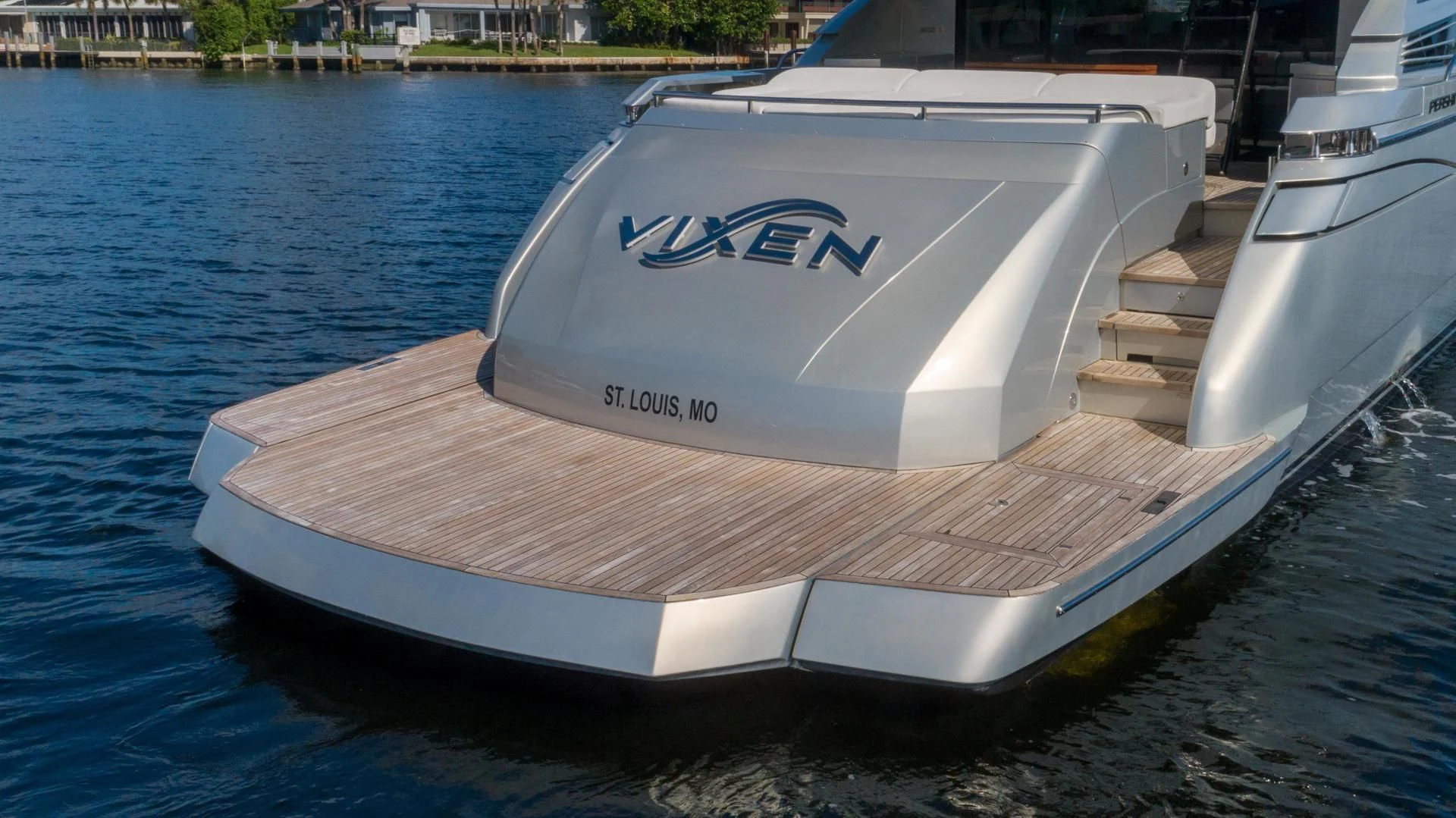 a white boat on the water aboard VIXEN Yacht for Sale