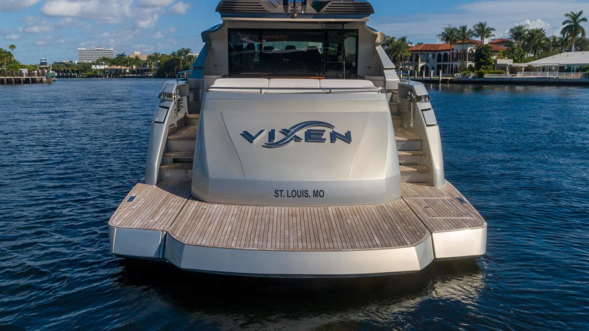 a white boat in the water aboard VIXEN Yacht for Sale