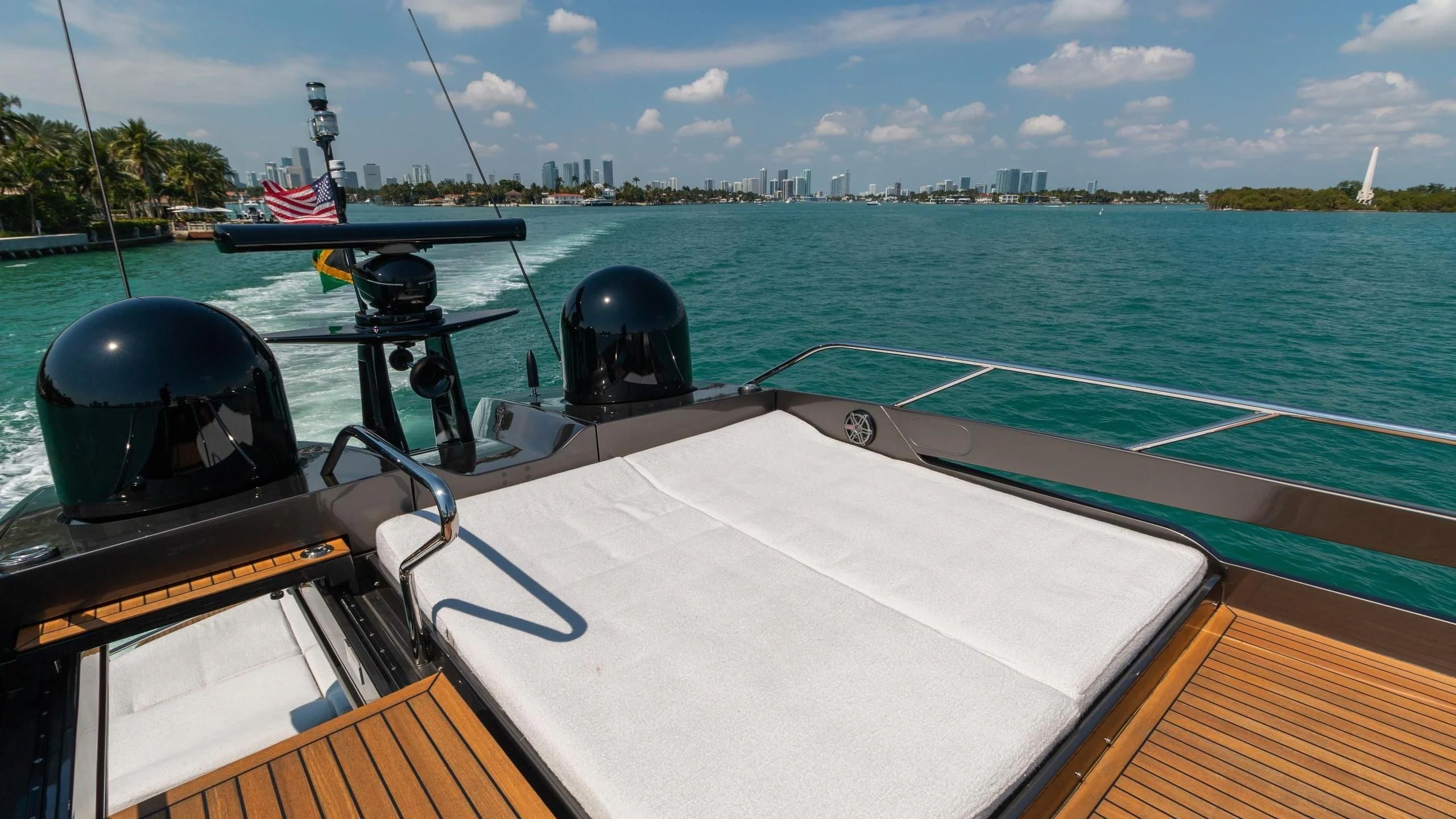 a boat with a helmet on the front aboard VIXEN Yacht for Sale