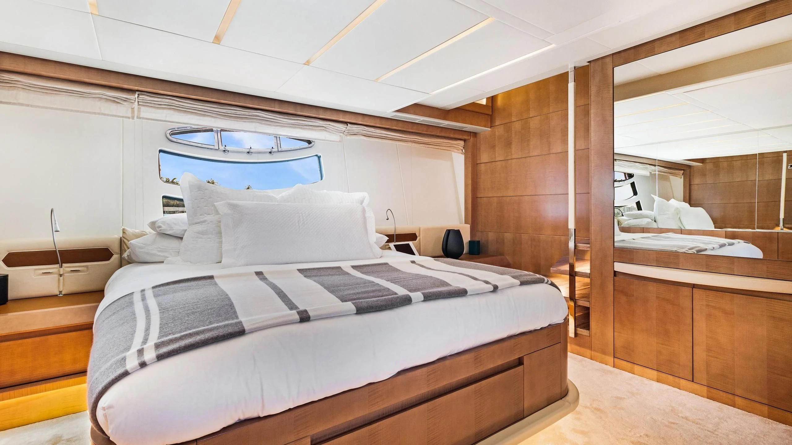 a bed in a room aboard VIXEN Yacht for Sale