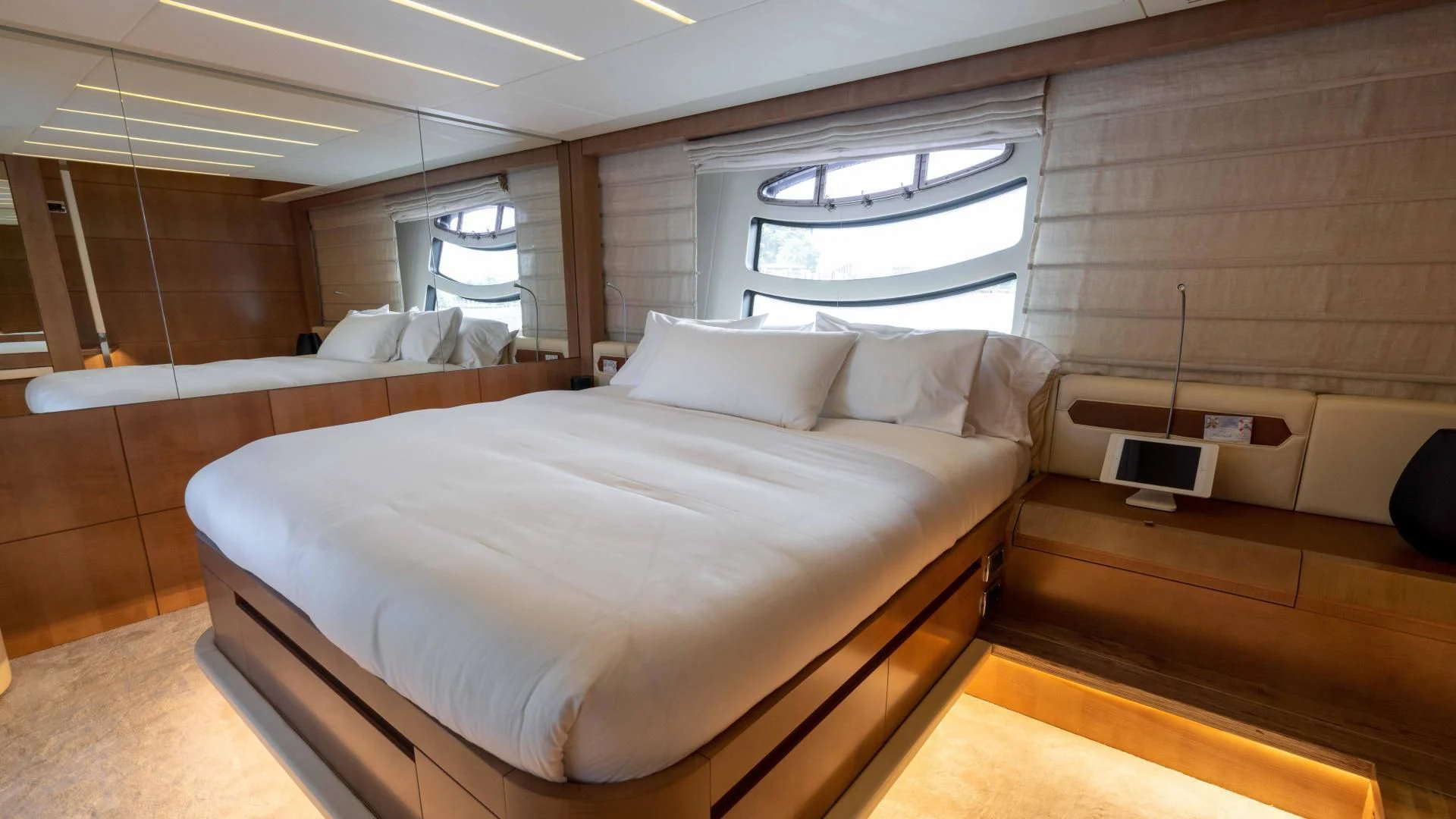 a bed in a room aboard VIXEN Yacht for Sale