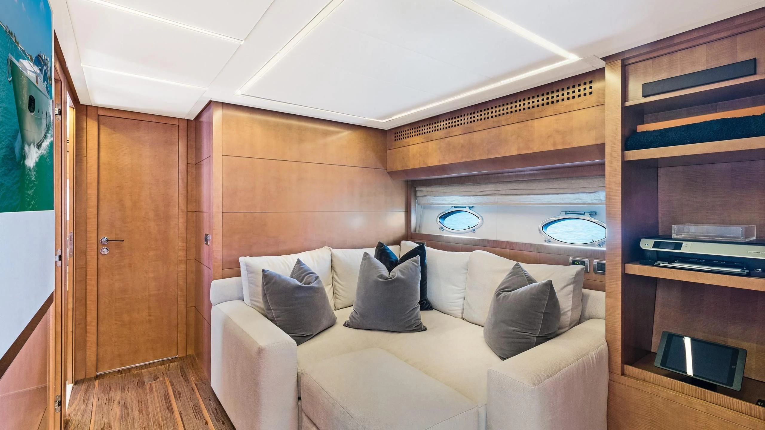 a bed in a room aboard VIXEN Yacht for Sale