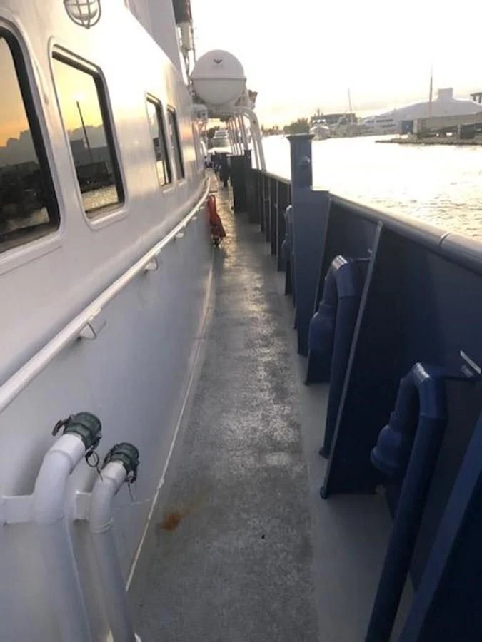 a train with a large white object on the side aboard OCEANUS V Yacht for Sale