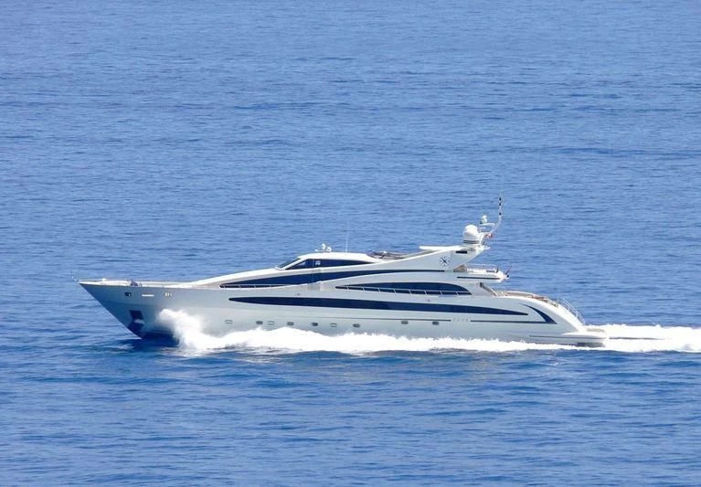 a white boat in the water aboard LIBERDADE Yacht for Sale