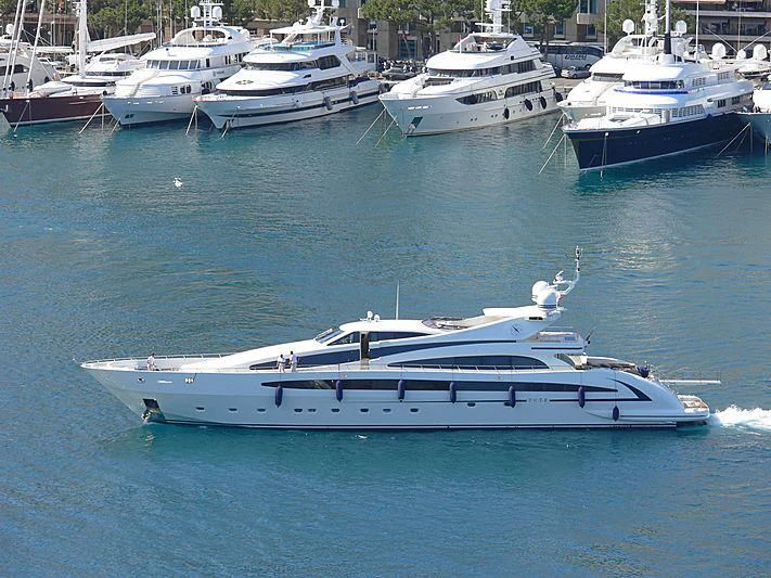 a group of boats in a harbor aboard LIBERDADE Yacht for Sale