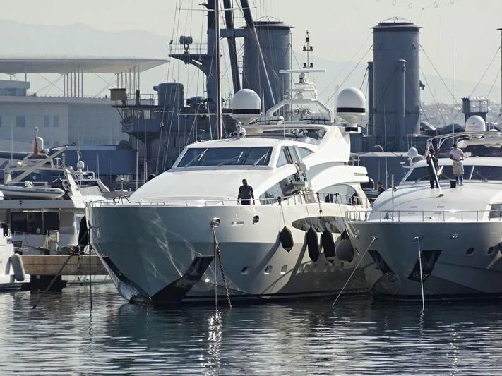 several boats in a harbor aboard LIBERDADE Yacht for Sale
