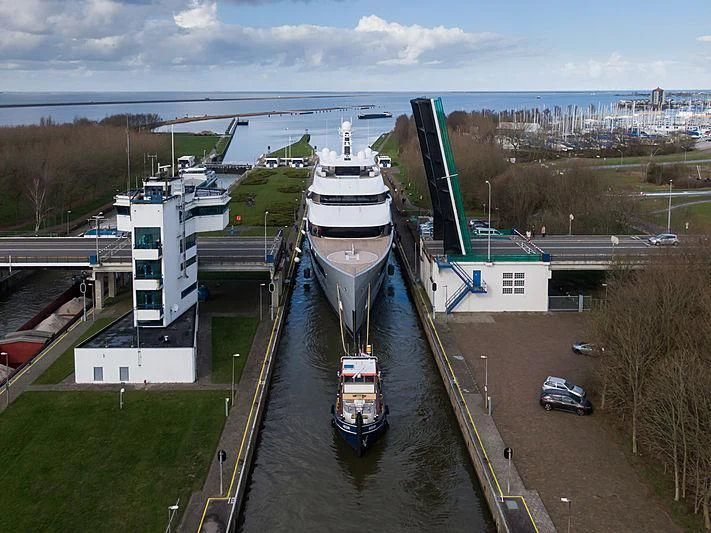a ship on a river aboard MOONRISE Yacht for Sale