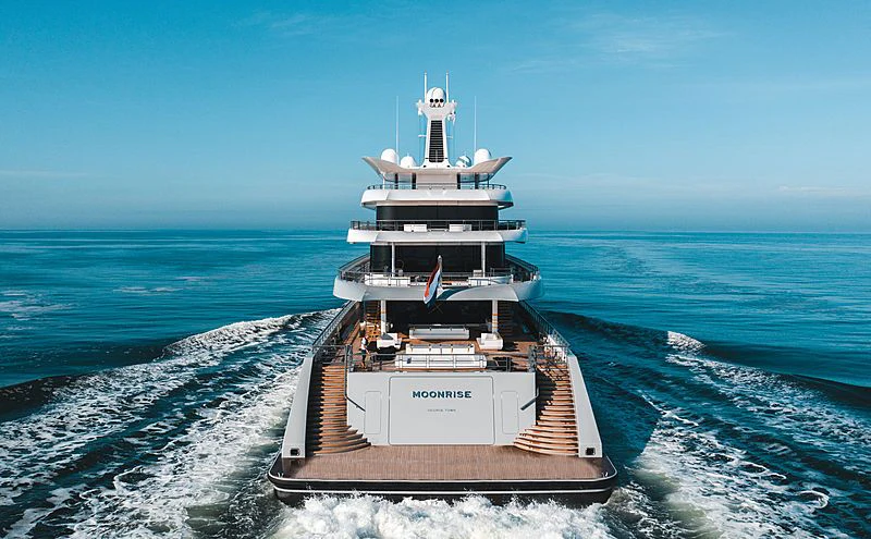 a ship in the water aboard MOONRISE Yacht for Sale