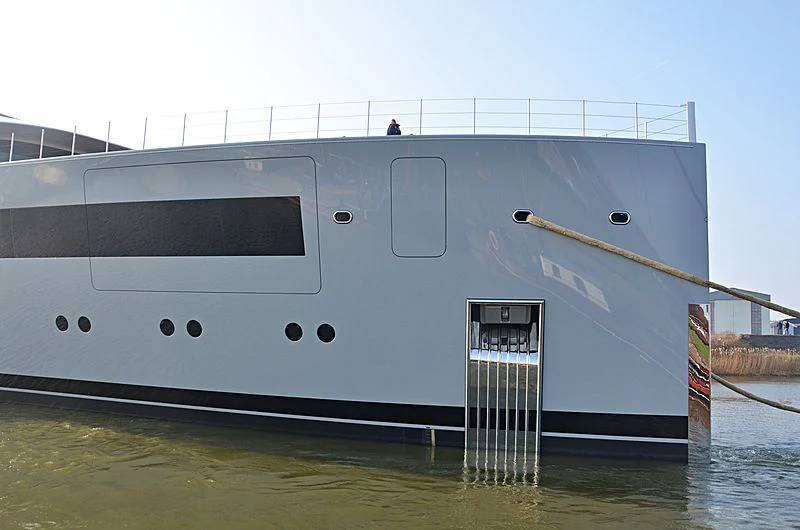 a large white boat in the water aboard MOONRISE Yacht for Sale