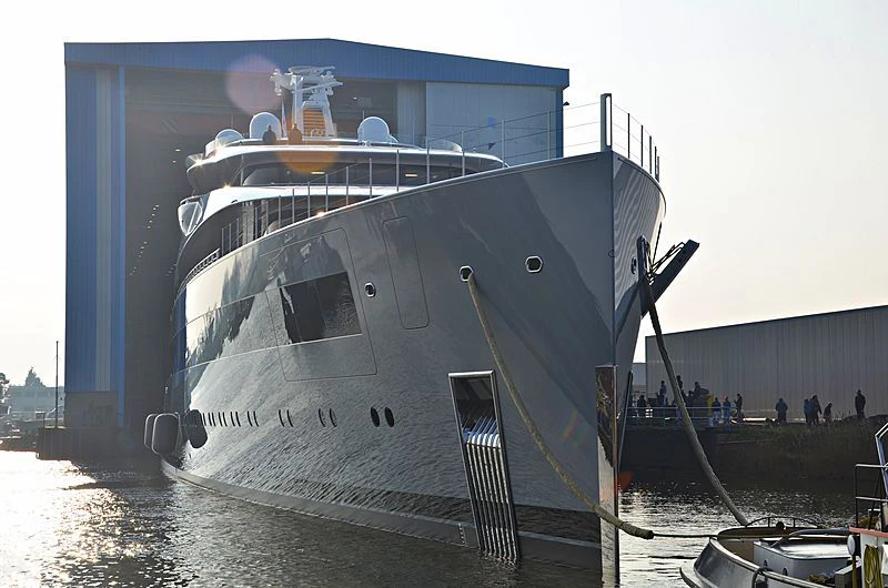 a boat docked at a pier aboard MOONRISE Yacht for Sale