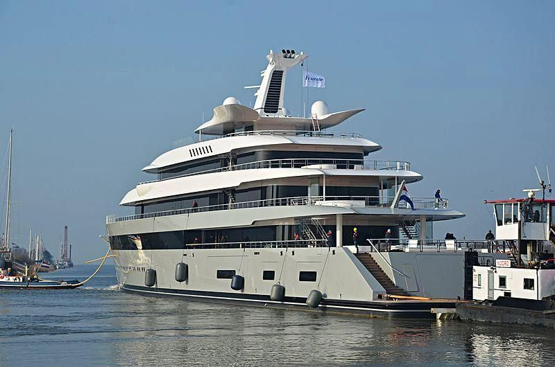 a large white ship aboard MOONRISE Yacht for Sale