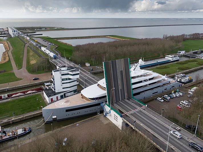 a high angle view of a building aboard MOONRISE Yacht for Sale