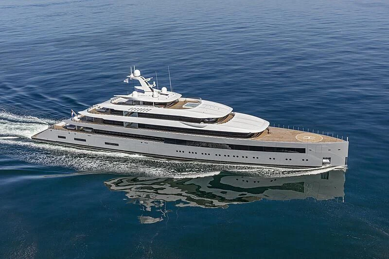 a large white ship in the water aboard MOONRISE Yacht for Sale