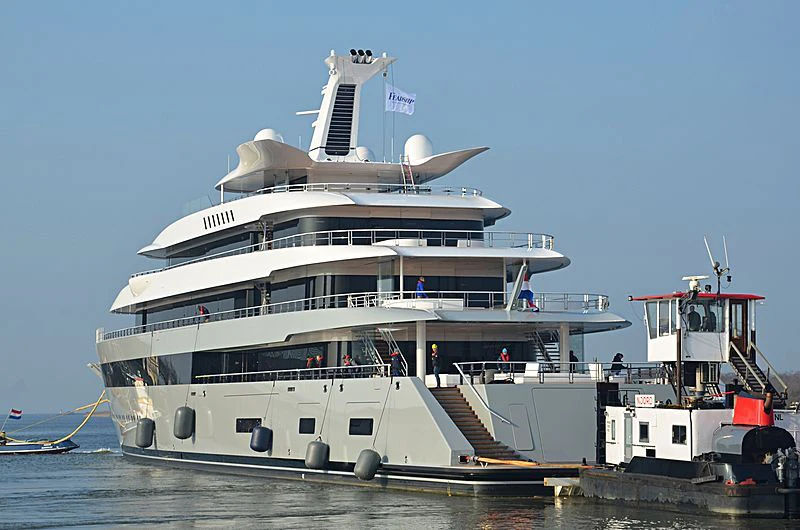 a large white boat with a propeller aboard MOONRISE Yacht for Sale